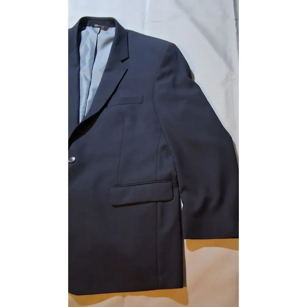 Mens Navy Blue Two-Button 46R Suit Jacket Sport Coat Blazer Formal Business